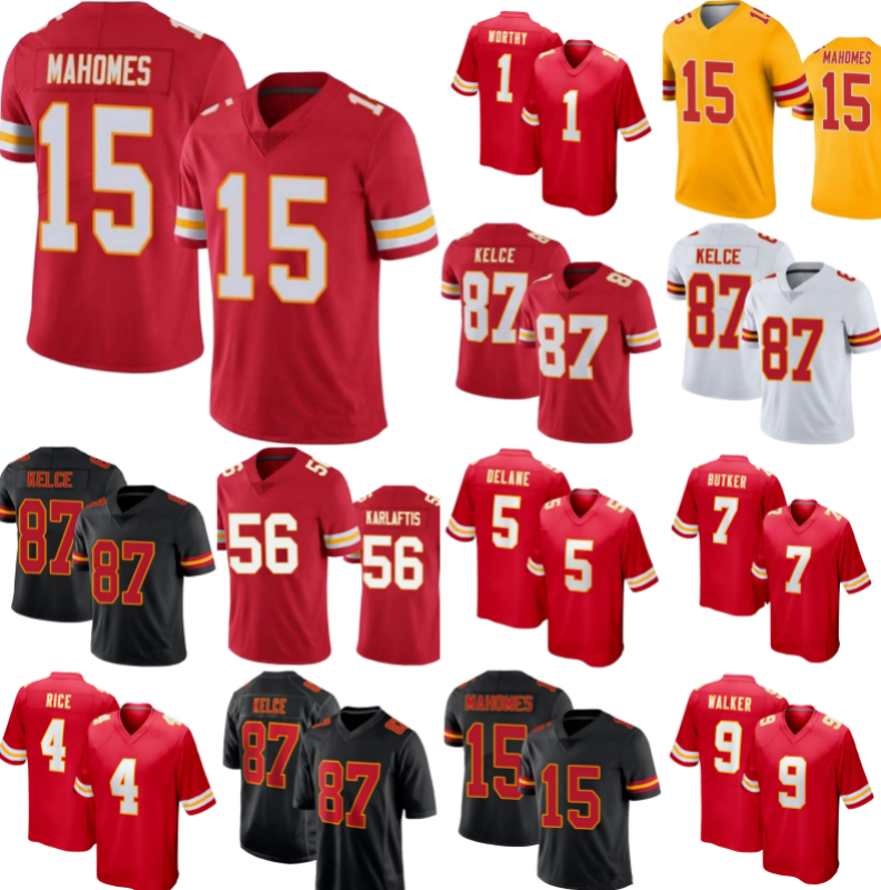 Patrick Mahomes Jersey Travis Kelce Xavier Worthy Butker Mansoor Delane Kenneth Walker III Rice Chris Jones Kadarius Thomas Football Jerseys