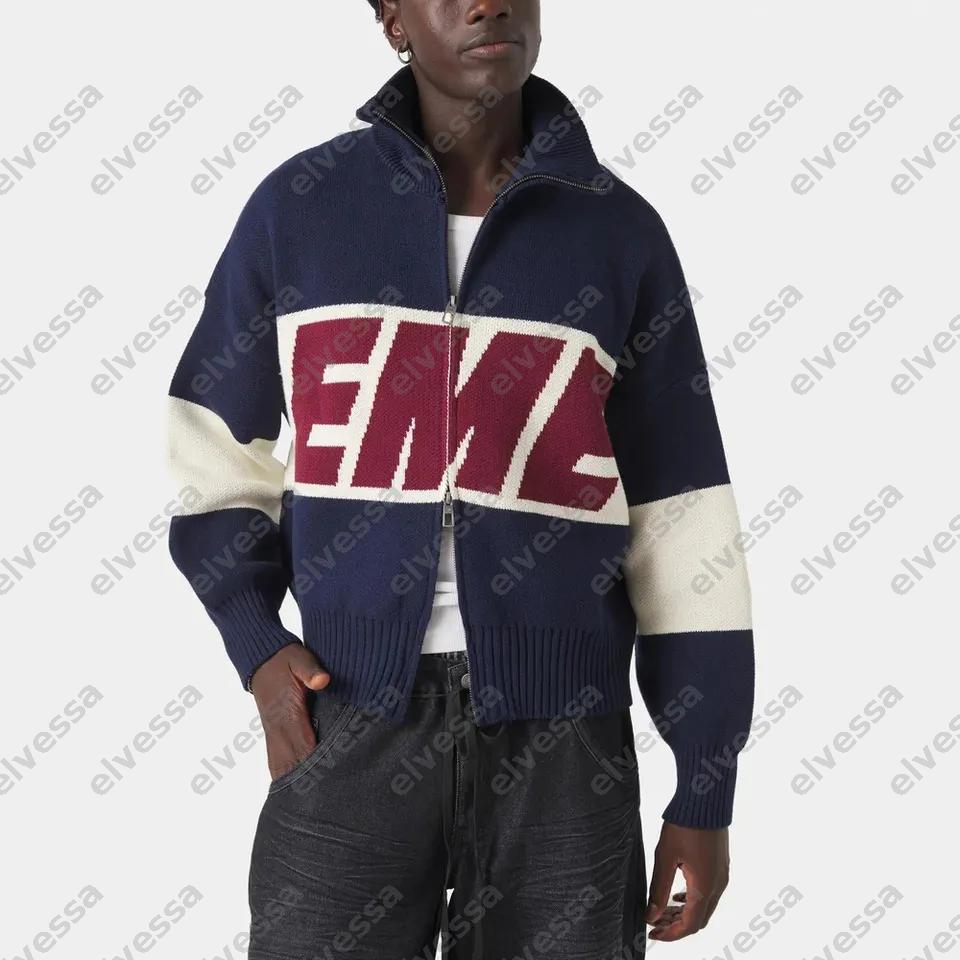 EME Sweater Retro Original Style Color Contrast Letters Unisex Zipper Knitted Cardigan Y2k American Casual Zipper Sweaters For Men And Women