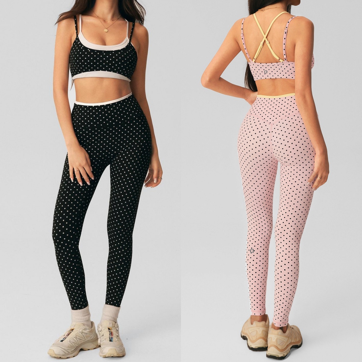 2990A Shockproof Womens Sports Bra Thin Shoulder Straps and Versatile Workout Vest Women's Polka Dot Yoga Tights Nine Inch Sports Pants Gym Set