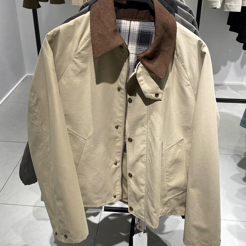 Veste à col bloc de couleur en tissu technique pour hommes, vêtements d'extérieur courts et amples avec fermeture éclair, manteau de trajet autom