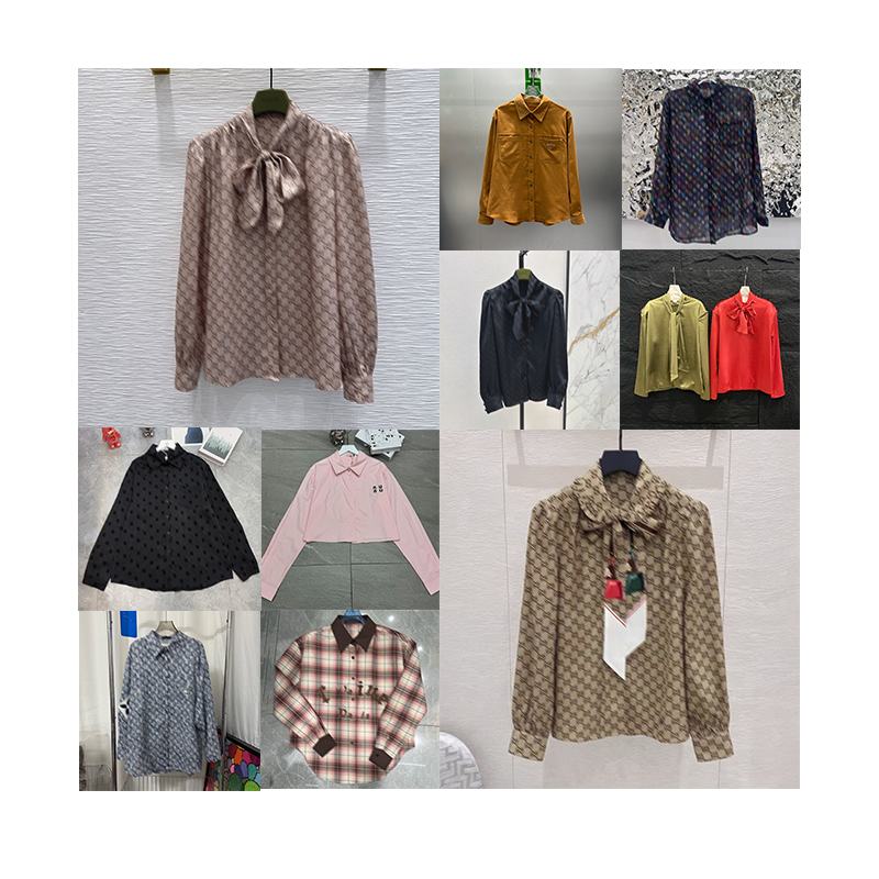 2026 Autumn Spring Designer Jacquard Vest Spliced Long Sleeve Shirt for Women Turn-Down Collar with Belt Loose Fit Casual Blouse