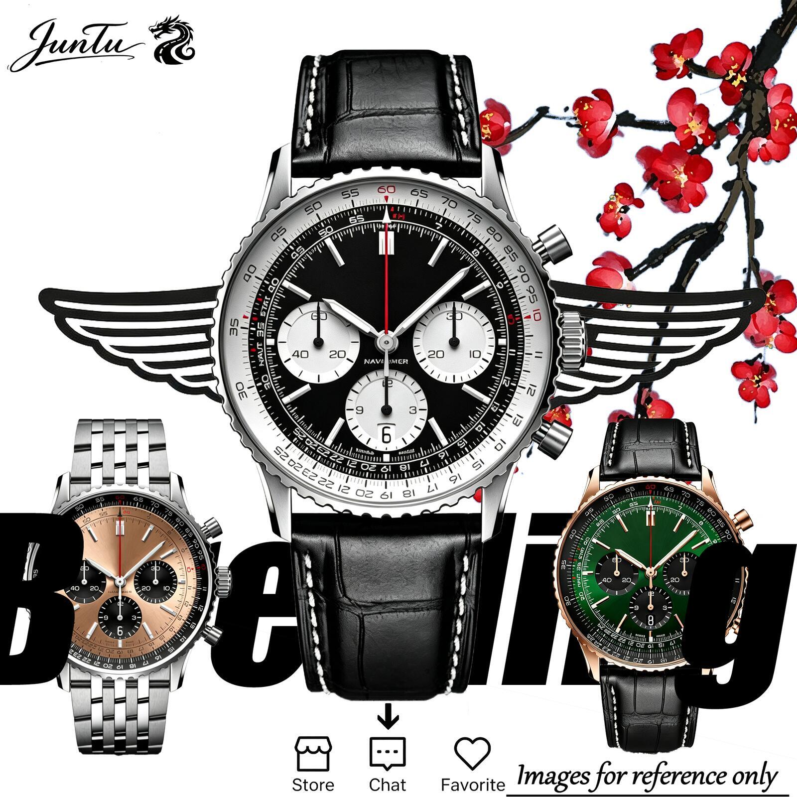 2027 60+ Awesome News Montre Chronographe de qualité supérieure Bandes de cuir Montre à mouvement automatique / à quartz Montre étanche pour homm