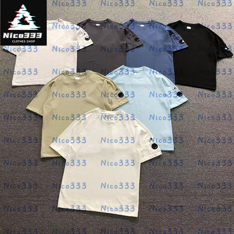 C P T-SHIRT Lunettes lettres coton lavé tricot épais compétences simples poches hommes et femmes lâche polyvalent rue T-shirt à manches courtes