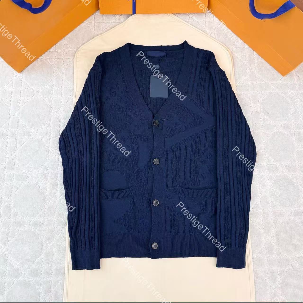 26 New Knit Cardigan with Flower Patchwork and Solid Color Designer Style Men's Sweaters