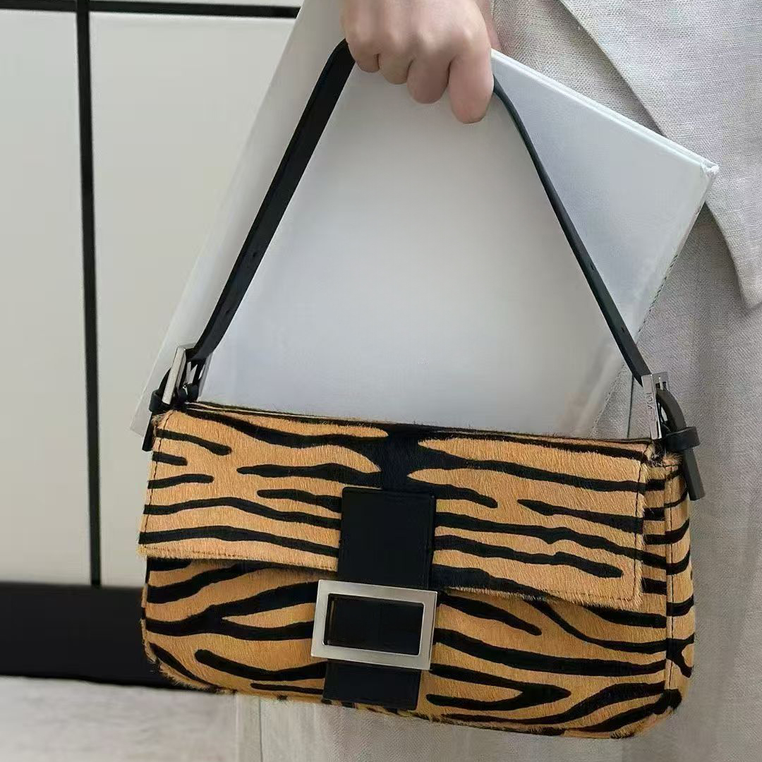12A Tiger Print Calf Hair Flap Handbag luxury Sequin Bag Women Designer Leopard-Print Calfhair Shoulder Tote Bling Handbags underarm bag rossbody st