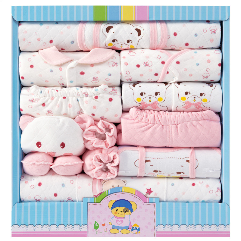 18 Pcs/Set Cotton Newborn Girl Autumn Winter Boy Clothing Set Cartoon Print New Born Baby Clothes Outfit Gift 210309