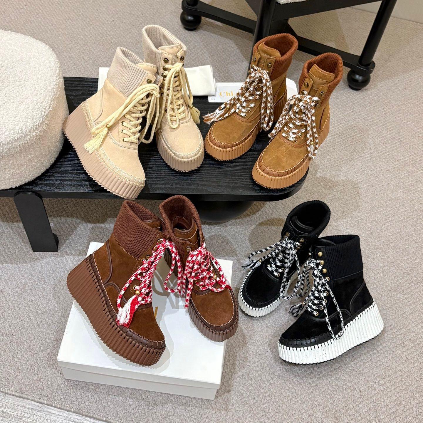 High Top Furry Snow winter boot Designer Woman wool Ankle boots Luxury Casual leather booties Classic comfort suede Western Fur Hike Boot wedge Plat