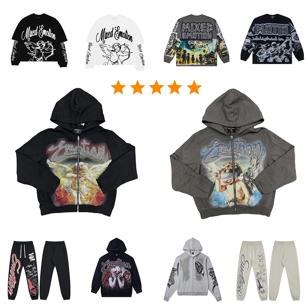 Mixed Emotions Designer Hoodie Zip Up Hoody Jacket Harajuku Y2k Clothes Mens Gothic Hoodies Mixedemotion Cupid ME Rhinestone Sweatshirt Cardigan Tsh