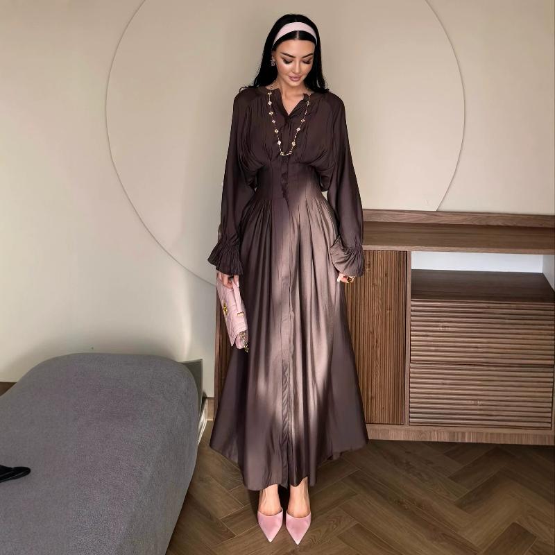 Designer Best-seller Femmes Été Robe Chemise Élégante Manches Évasées A-Ligne Longue Taille Haute Boutonnée Couleur Unie Robe Décontractée