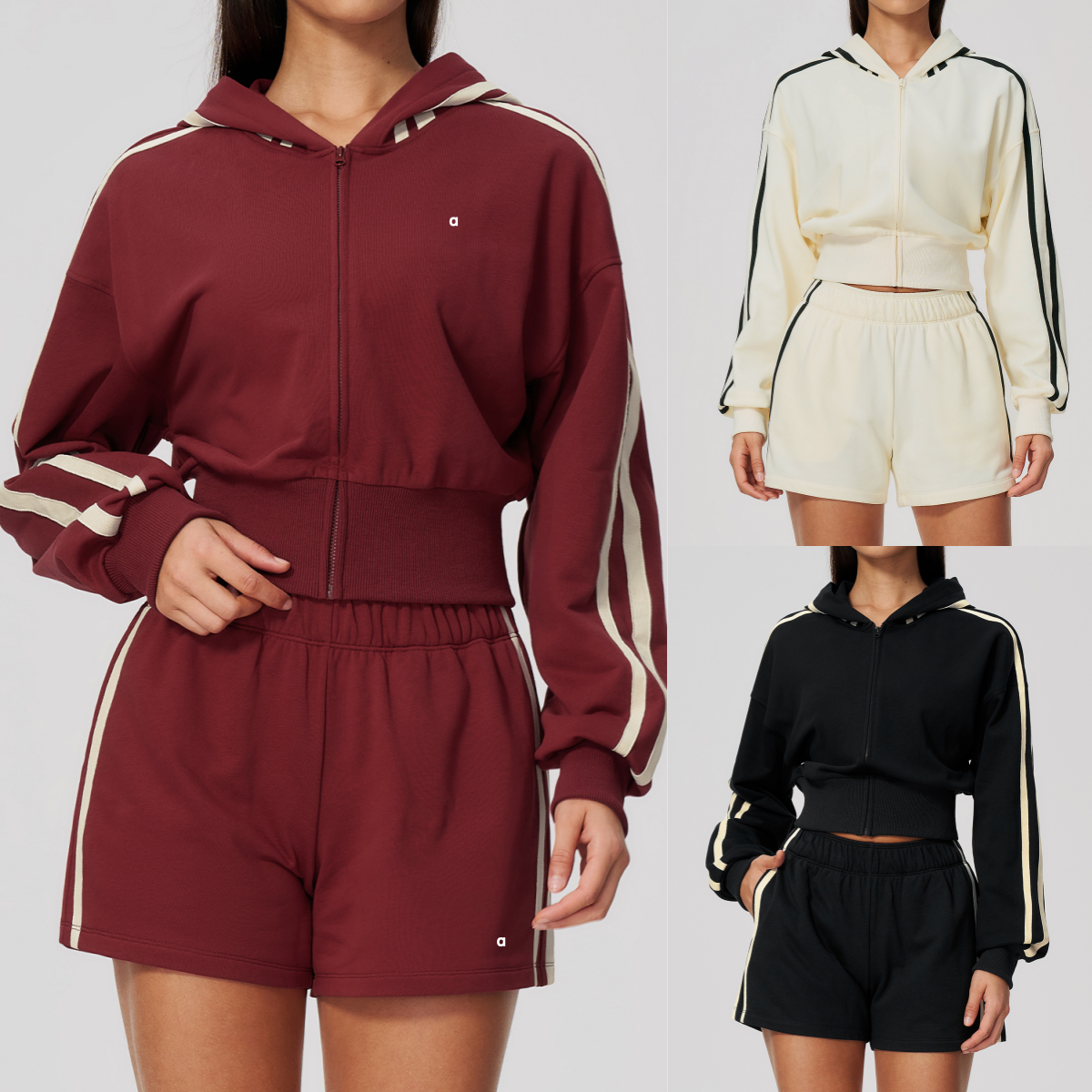 A3034 3D printemps/automne nouveauté ensemble de sport pour femmes à la mode décontracté couleur bloc à capuche fermeture éclair à manches longue