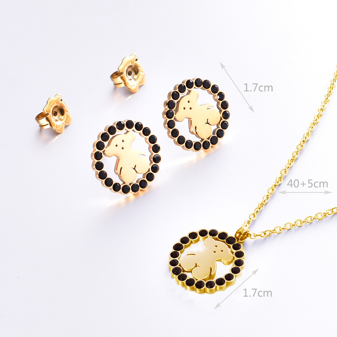 Nouvelle mode femmes argent or acier inoxydable Span dessin animé Animal ours blanc rose verre chaîne pendentif boucles d'oreilles ensembles bijo