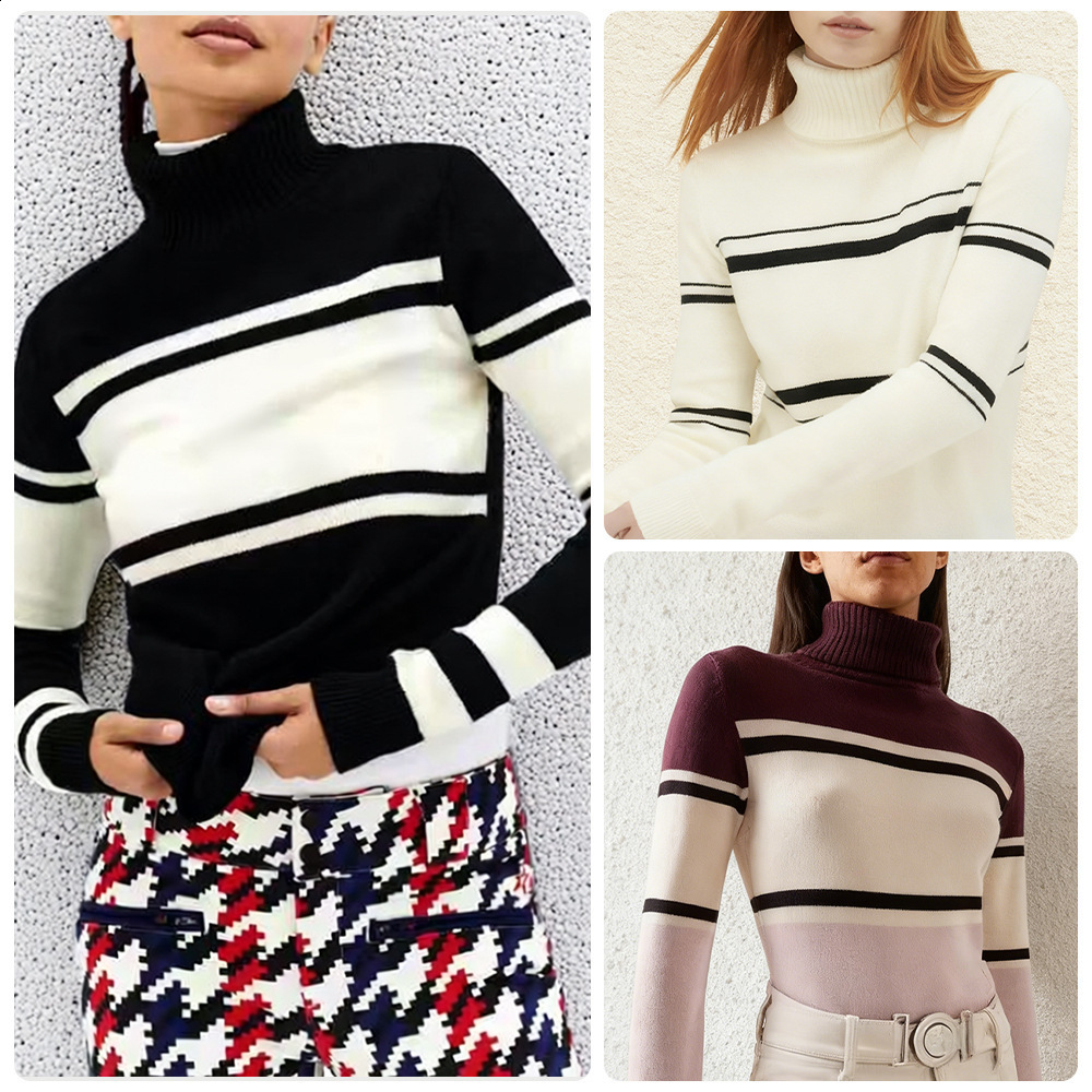 Women Ski Sweater Woman Clothes Knitwear Turtleneck Perfect Moment Slim Snow Contrast Tops 2026 Spring Lady Jumper Pullover Wear 250203
