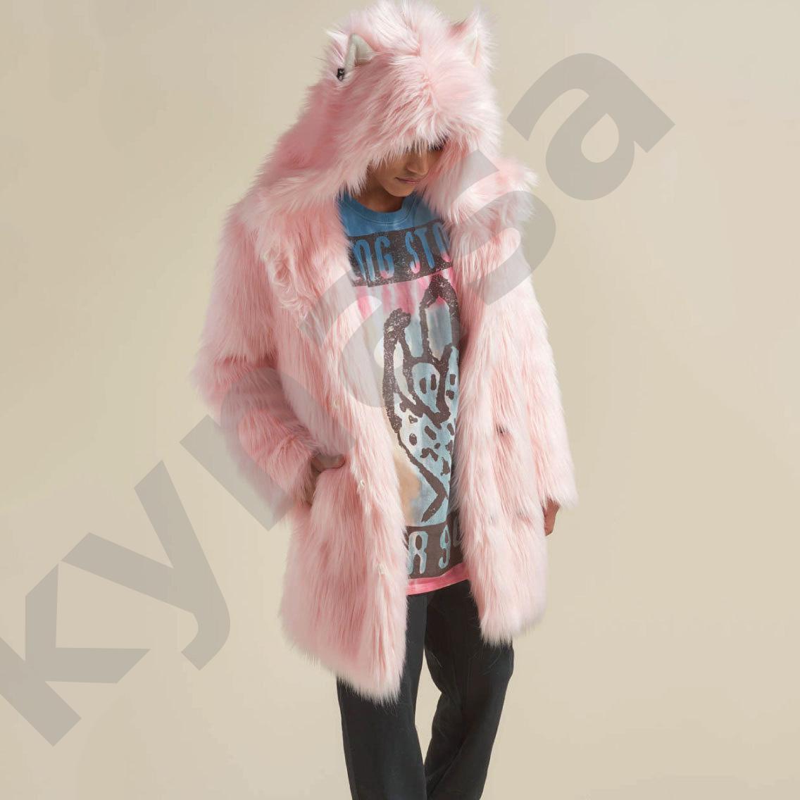 Designer Faux Fur Mid Long Coat Hooded For Men Cat Ears Winter Warm Thick Furry Overcoat Casual Loose Big Size Outerwear