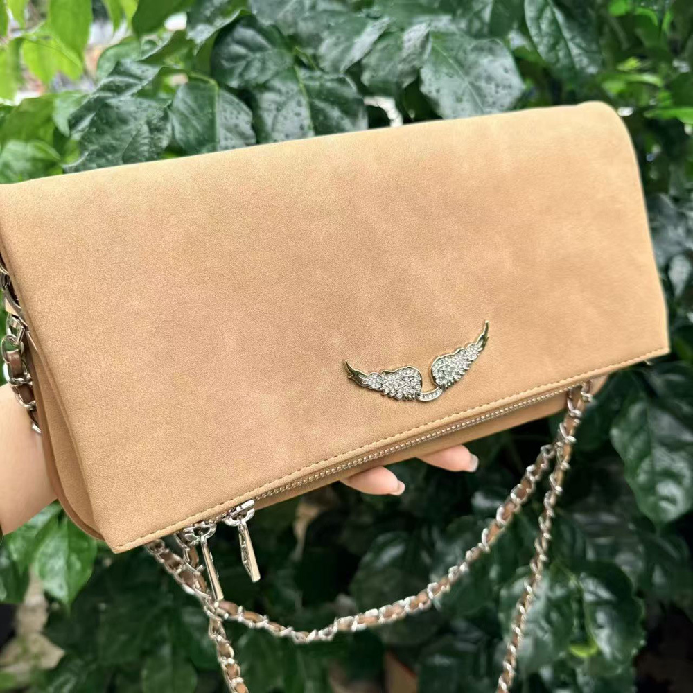 ZV Women's Bag Flap Classic Style Versatile Spanish Stock Shoulder Bag Full Diamond Wings Light Luxury High-End wallet versatile zipped square