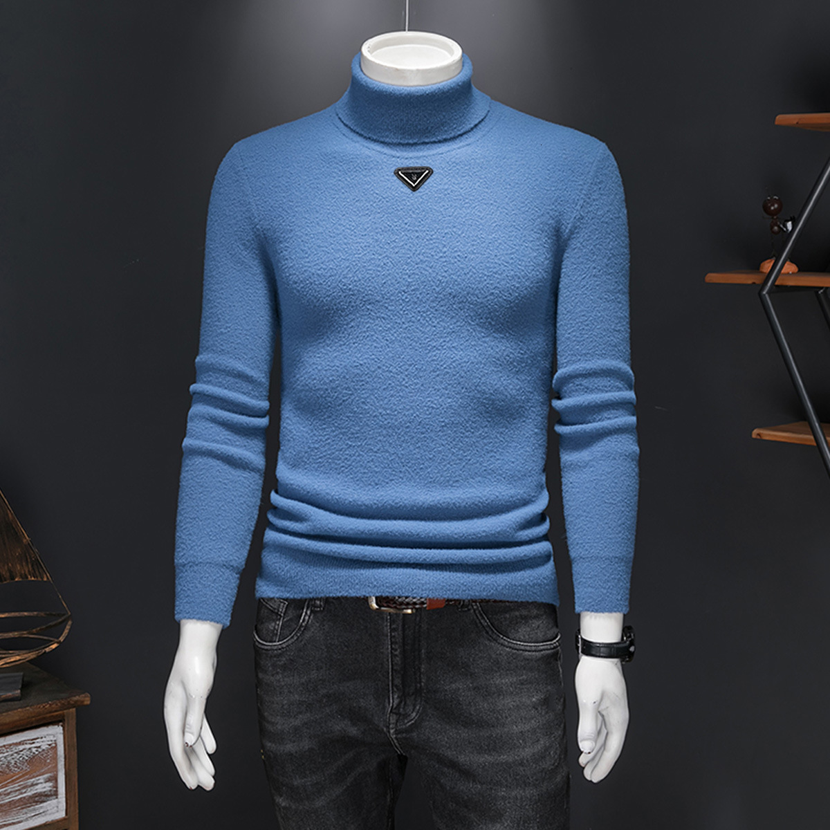 European Station Winter New High Neck Korean Fleece Sweater Men S Fashion Thickened Long Sleeve Knit Base Shirt