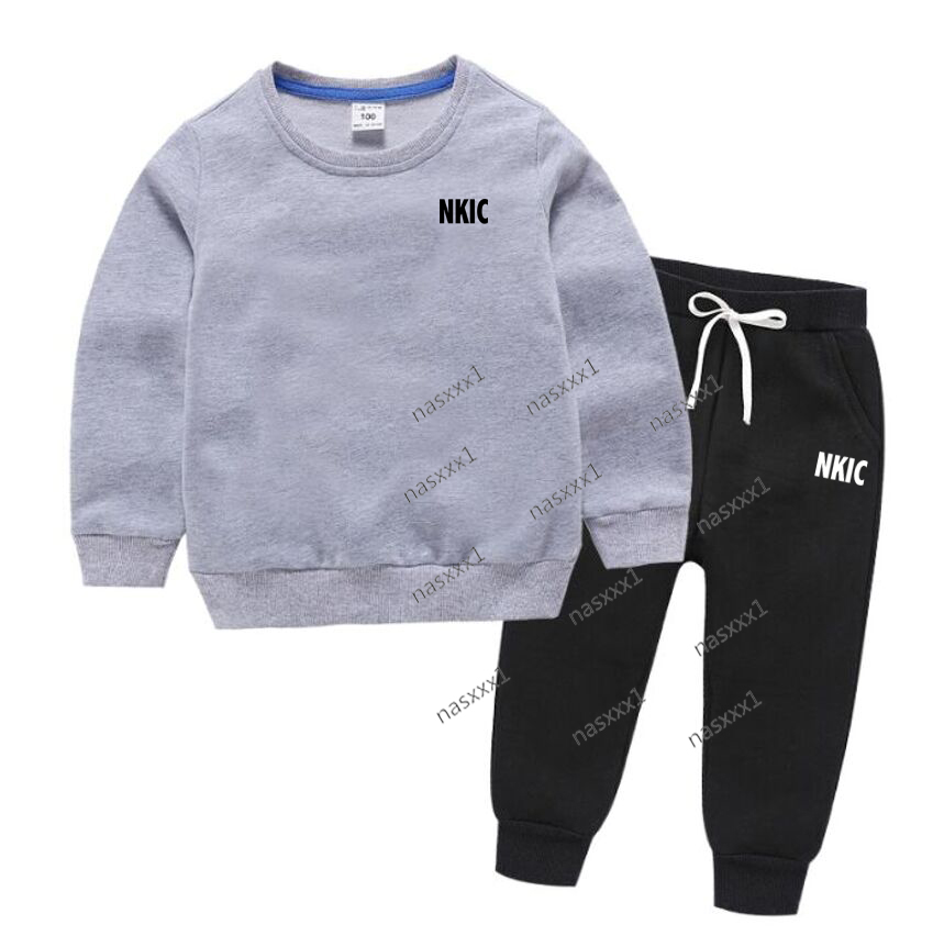 Kids Spring Autumn Fashion Letter Print 2pcs Gray Hoodie Jogging Pants Brand Tracksuits Boys Girls Casual Outfits Children Sets
