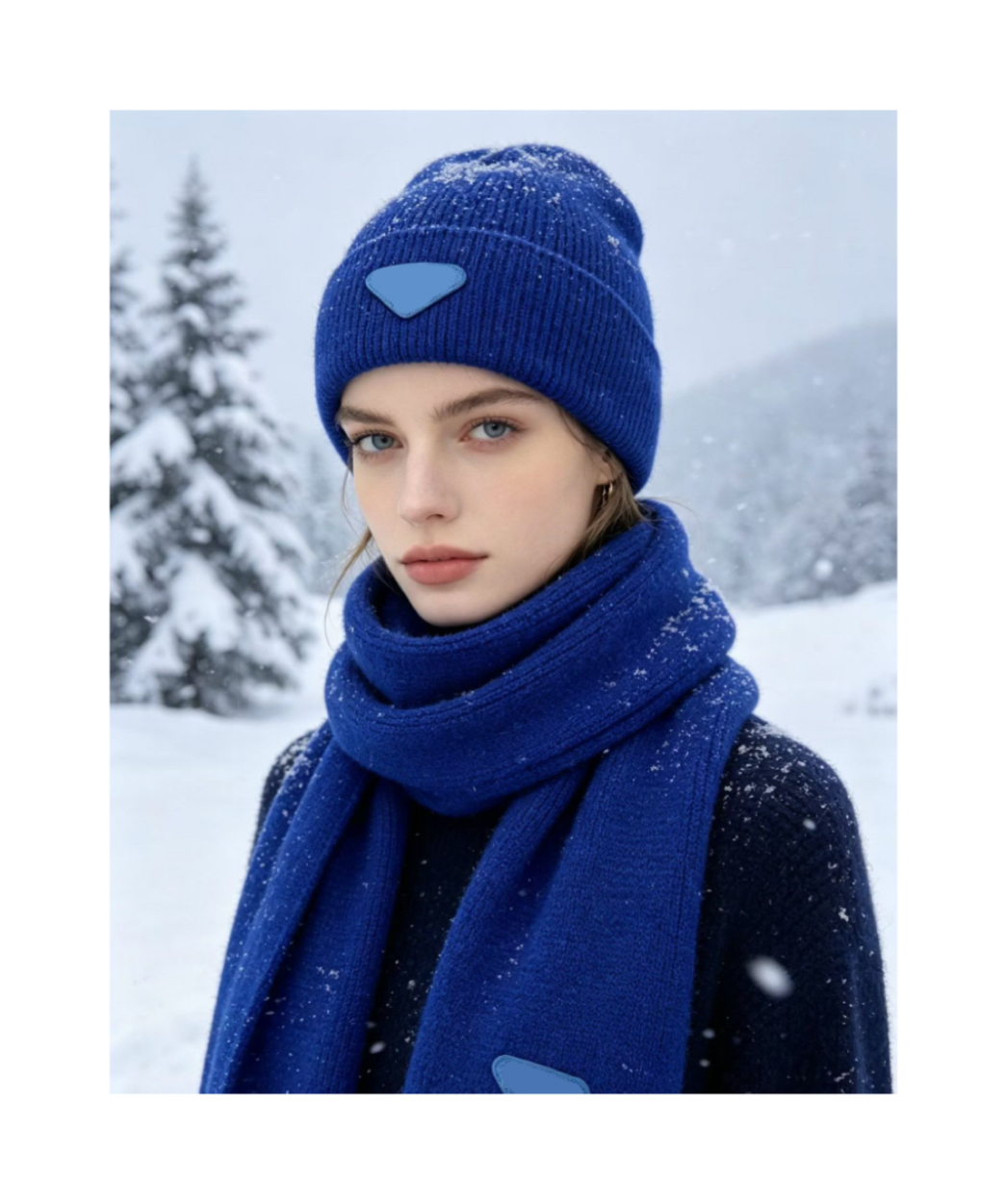 Conjunto de accesorios de punto cálido para mujer de invierno, gorro acanalado y bufanda gruesa para nieve al aire libre