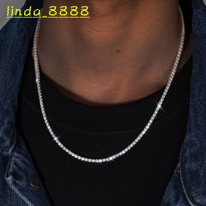 Hip Hop Fine Jewelry 3mm 925 Sterling Silver Clustered Moissanite Diamond Iced Out Halo Tennis Chain Unisex Men Women Necklace