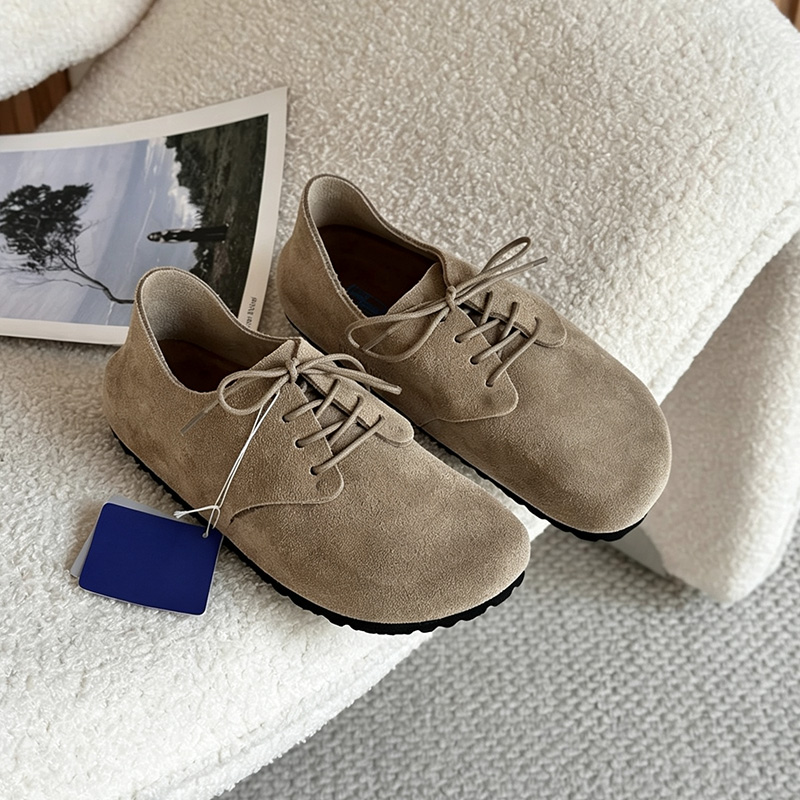 Retro suede lace up flat designer soft shoes women Round Toe Casual Shoes Cork Footbed Rubber Outsole Comfort Daily Walking Shoes new 15 colors L