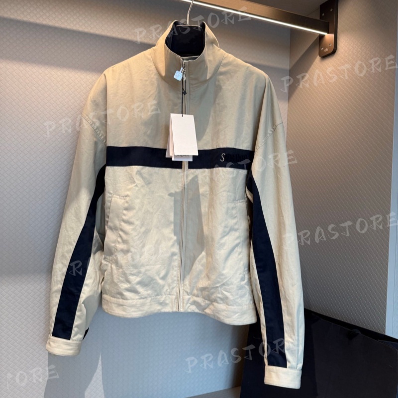 Luxury Designer Style Couple Jackets, Striped & Embroidered Casual Outwear, High Quality Spring Autumn Zip-Up Coat