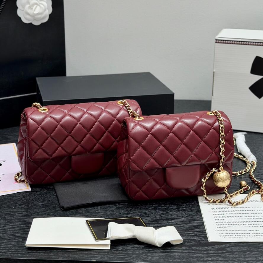 CC Bag Classic Flap Quilted Diamond Pattern Burgundy Lambskin Crossbody Bag Golden Ball Adjustable Chain Luxury Designer Shoulder Handbag for Women