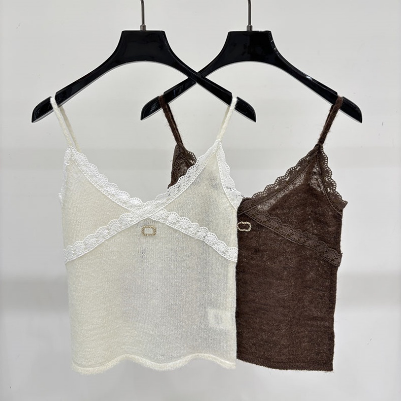 Sexy Silm Fitted Camisole For Ladies Lace Spliced Backless Spaghetti Strap Thin Cropped Top Summer Nightclub Chic Party Date Luxury Vest