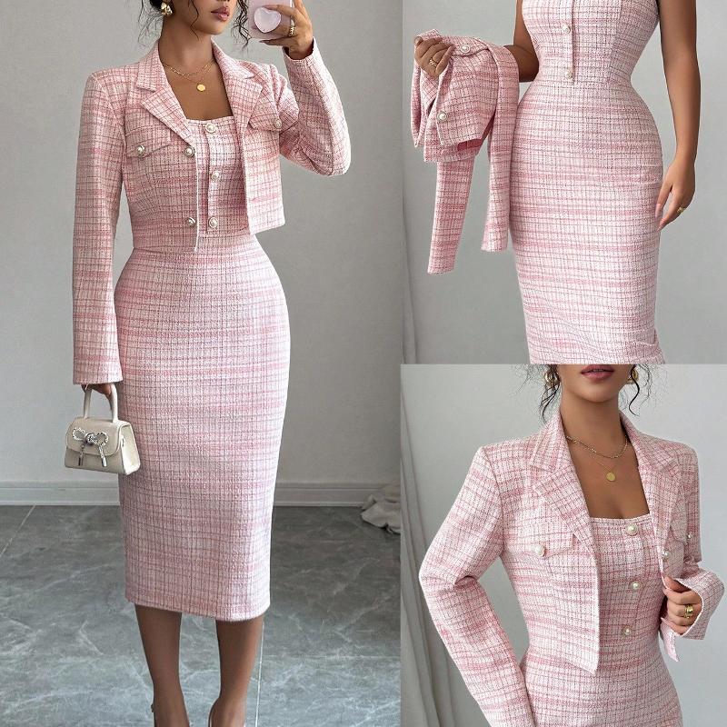 Designer Best-seller Femmes Élégant Soirée Date Blazer et Jupe Midi Ensemble Taille Slim Perlée À Manches Longues Couleur Unie Tenue De Fête pour