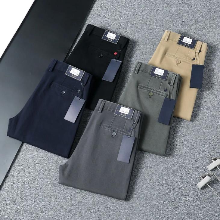 Cotton Chino Dress Pants Men's Business Classic Casual Slim Fit Flat Front Designer Premium Quality Trendy