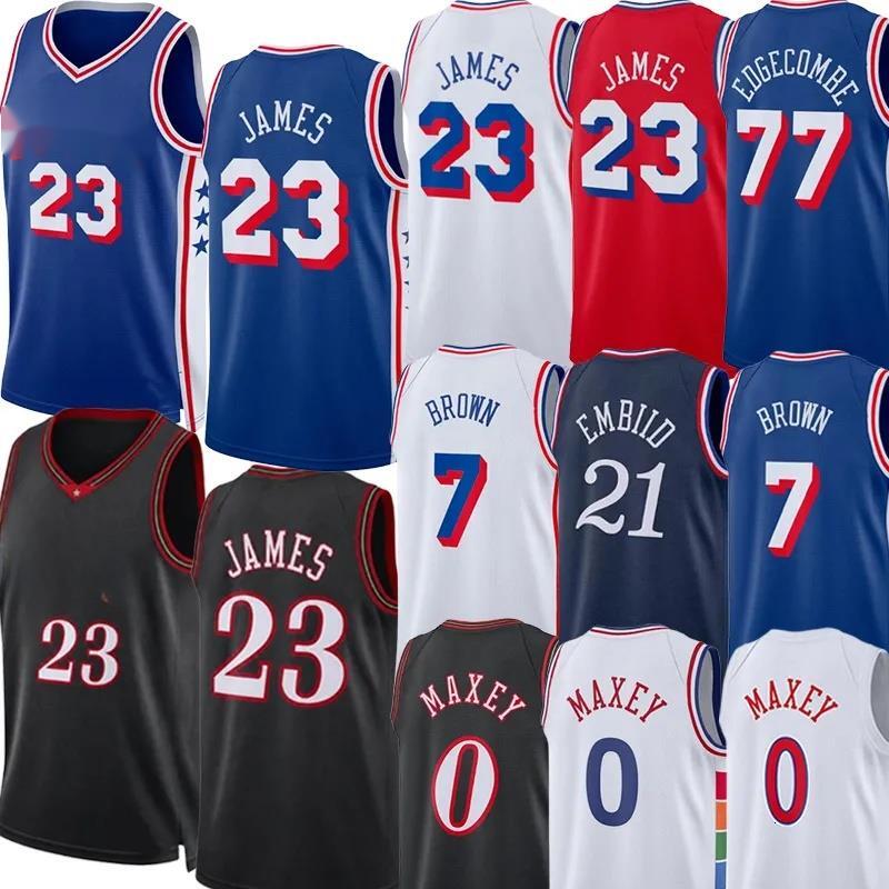 Stitched James 76erss Basketball Jersey VJ Edgecombe Jaylen Brown Tyrese Maxey Joel Embiid Classic black City Jerseys Men embroidery adult