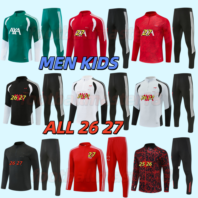 25 26 27 Maillot d'entraînement LiverpPudlian Combinaison d'entraînement à manches longues à moitié tirée SALAH SOCCER ENSEMBLES POUR HOMMES ET E
