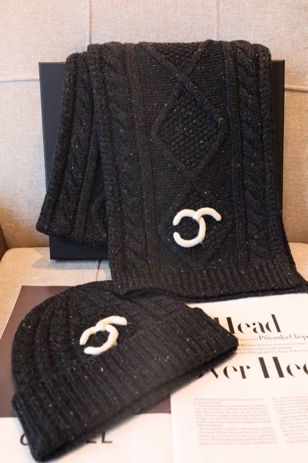 Sombrero bufanda conjunto gorro CHA sombrero de punto retorcido bufanda conjunto retro diamante Fried Dough Twists textura cúbica doble bordado bufa