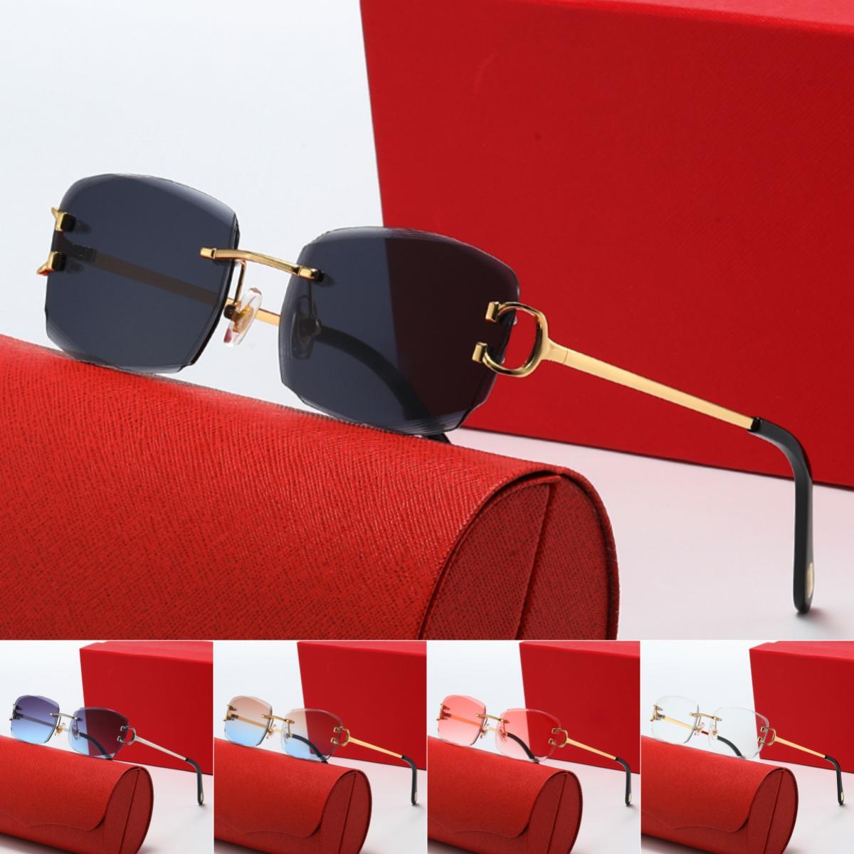 Luxury Sunglasses for Women Designer Retro Rectangle Buffalo Horn Metal Frames Mens sunglasses Rimless sun glasses gafas de sol with box lunette de