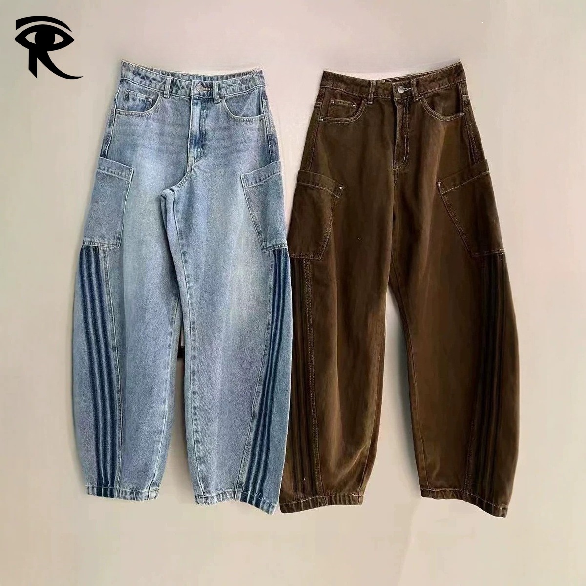 2026 American Street Hip Hop Low Waist Y2K Spice Girl Jeans Striped Draped Wide Leg Pants Women Original Denim Long Pants Trousers Fashion Designer