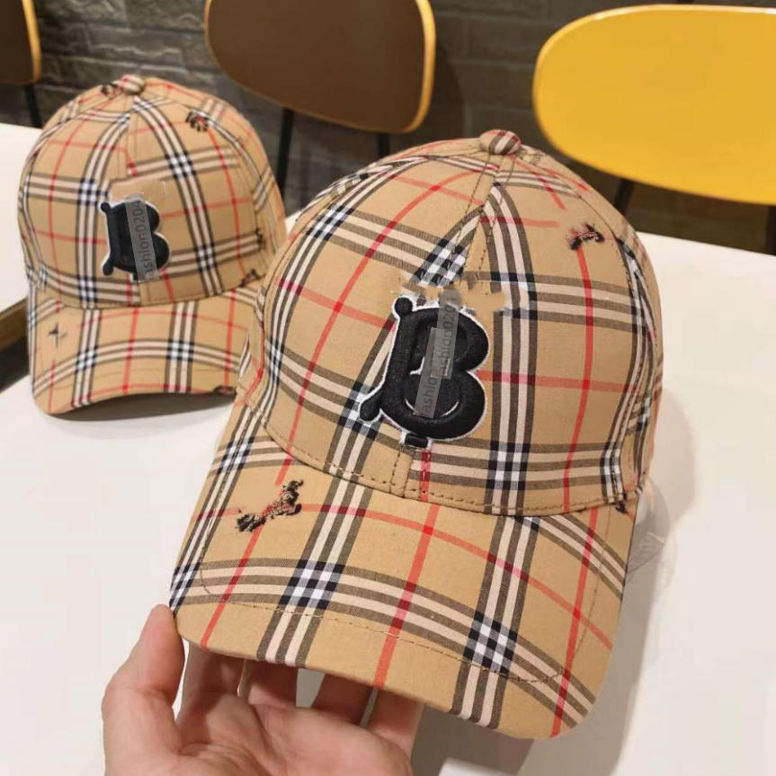 Designer Unisex British Plaid Baseball Cap Embroidery Letter Curved Brim Adjustable Snapback Hat Outdoor Street Casual Sun Hat Multiple Colors BBBBB