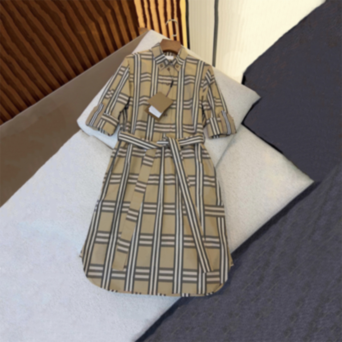 Designer brand high-quality women's dress, classic plaid elastic cotton waist shirt style skirt, temperament wearing casual plaid skirt