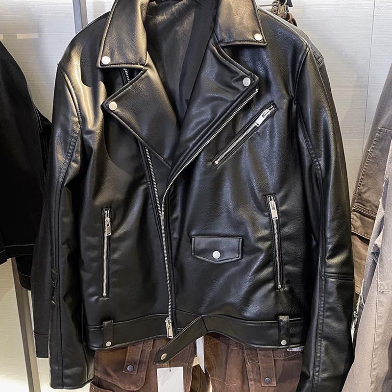 Veste de moto en simili cuir pour hommes, best-seller de styliste, automne-hiver, manteau de motard zippé avec poches zippées diagonales, noir un