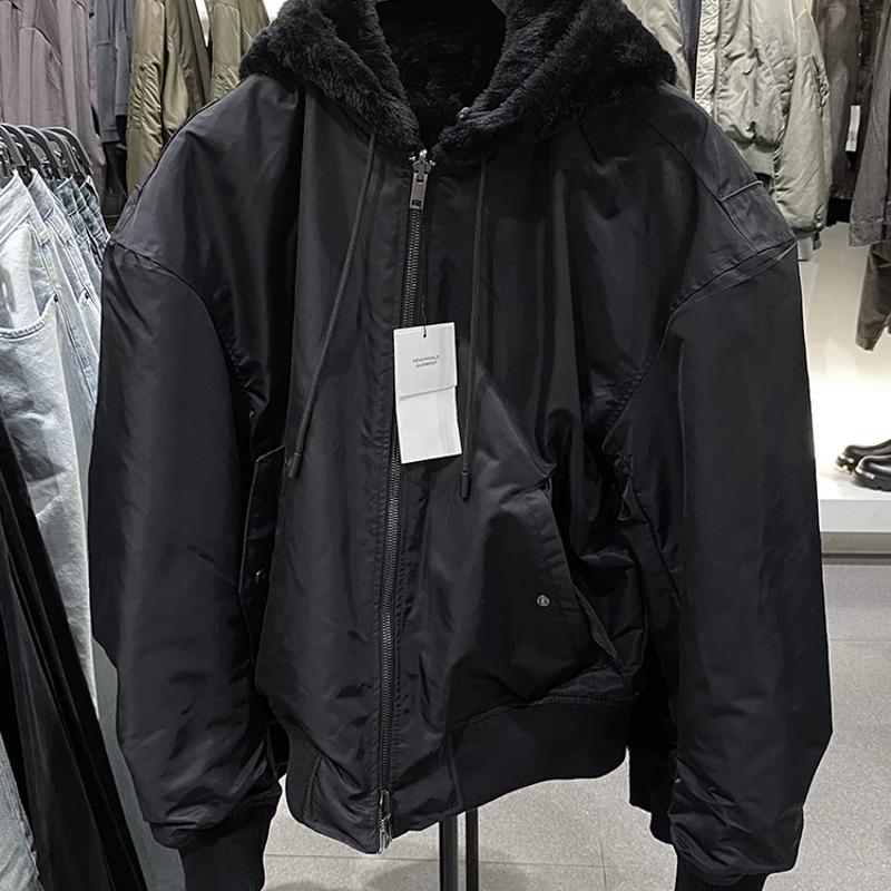 Designer Bestseller Men Reversible Hooded Jacket Winter Thick Warm Zip Up Windproof Casual Loose Fit Black S-2XL Spring Autumn Side Pockets