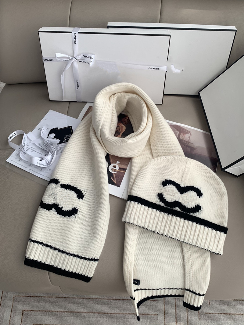 Scarves Sets Premium Designer Wool Scarf and Hat Set New Winter Two Piece Collection Outdoor Knit Hat & Scarf 11