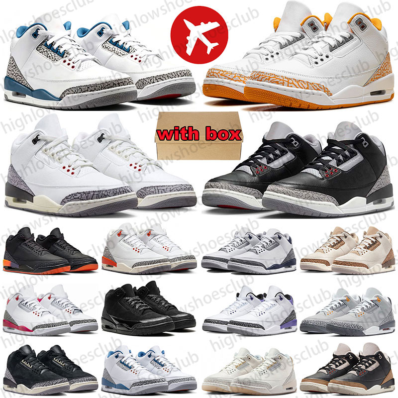 with box true blue 3 3s designer basketball shoes j3 mens trainers sneakers White Cement Fire Red Orange Citrus Pure Money women sports outdoor shoe
