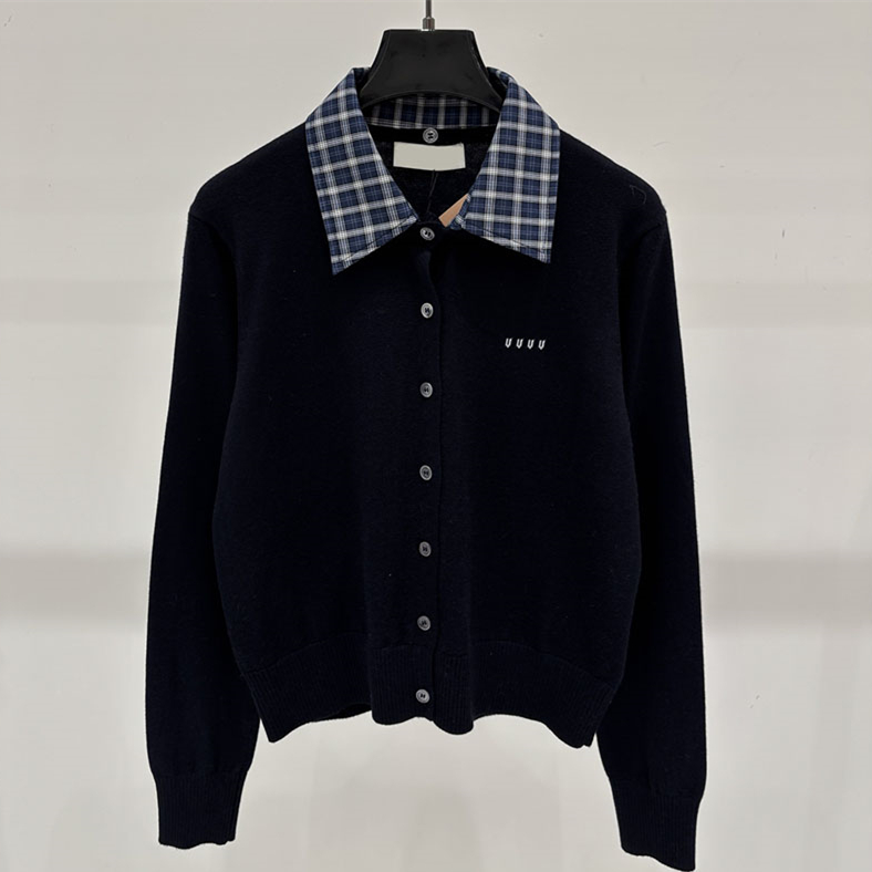 Preppy Style Plaid Collar Knit Cardigan Classic Polo Long Sleeve Cropped Button Sweater Autumn Campus Office Commute Versatile Knit Top