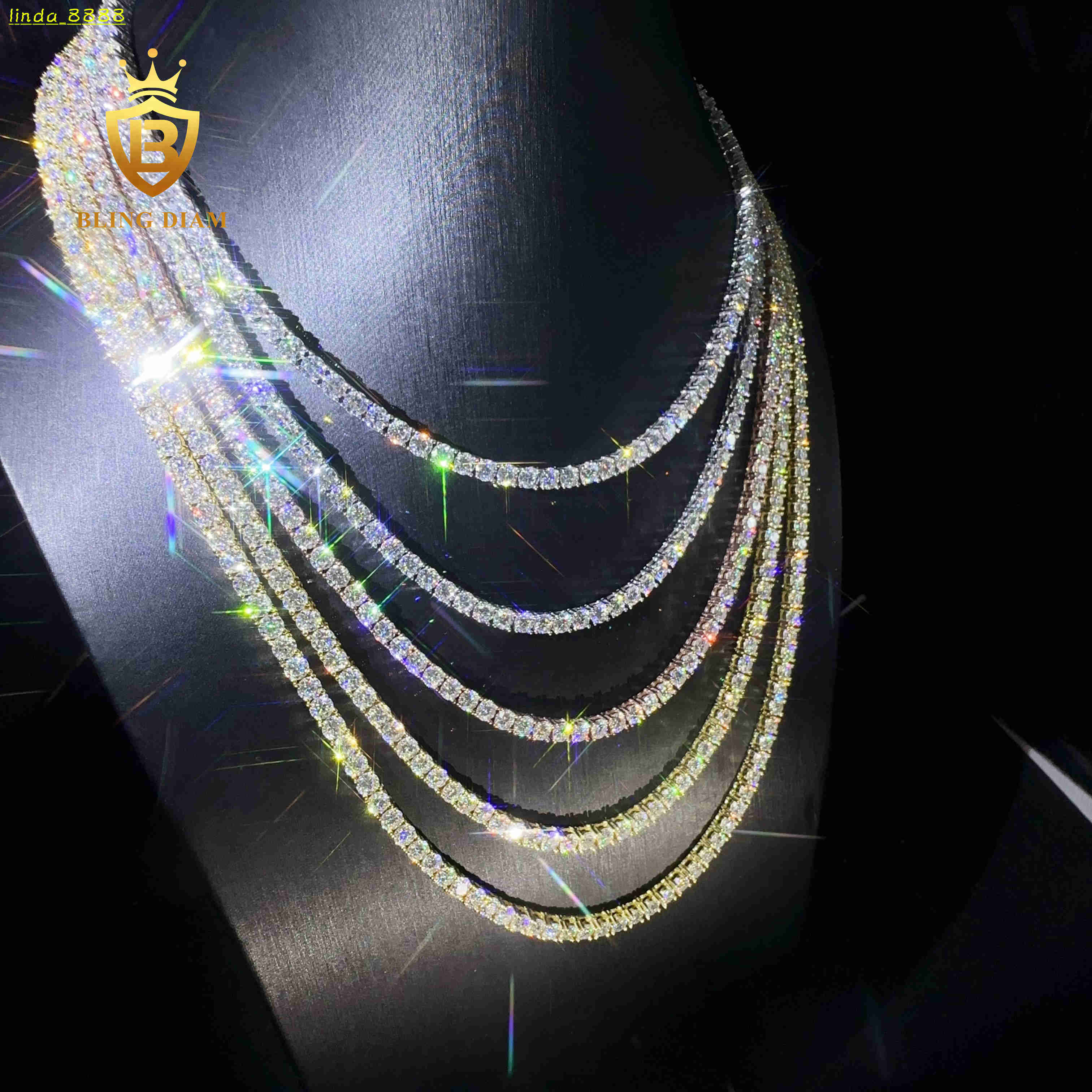 925 Sterling Silver VVS Moissanite Tennis Necklace 4mm Round Brilliant Cut Diamond Hip Hop Jewelry Men Women Gift