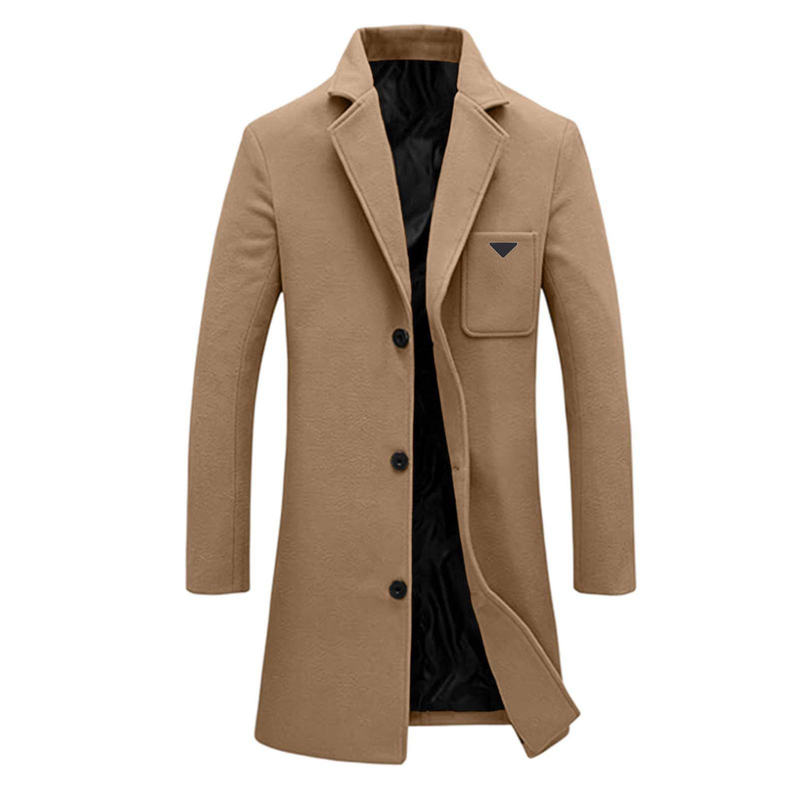 Designer Men's Wool Blends 2026 Autumn Winter Solid Color Woolen Medium Long Style Single Breasted Long Sleeve Outerwear Coats for Men 8 Colors