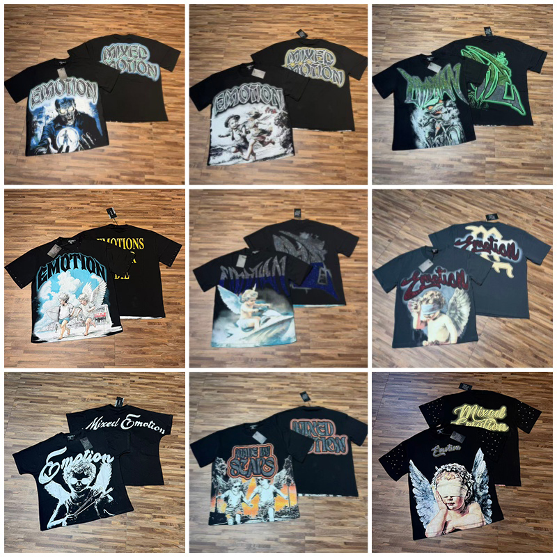 Chemise d'émotion mixte Chemise de créateur en strass pour hommes Tee-shirt graphique Y2K Hip Hop Tee pour l'été Campus Mode Loose Fit Chemise dé