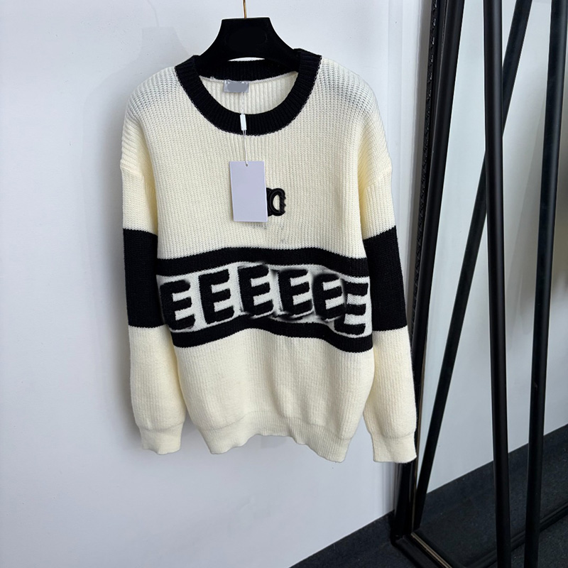 Women Color Block Sweater Classic Embroidery Zip Knit Jumper Coats Loose Round Neck Versatile Cardigans for Women