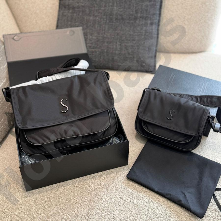 Classic Black Nylon Flap Crossbody Bag Designer Unisex Fashion Shoulder Purse for Men Women Casual Messenger Bag Outdoor Sports Bag 2 Sizes Availabl