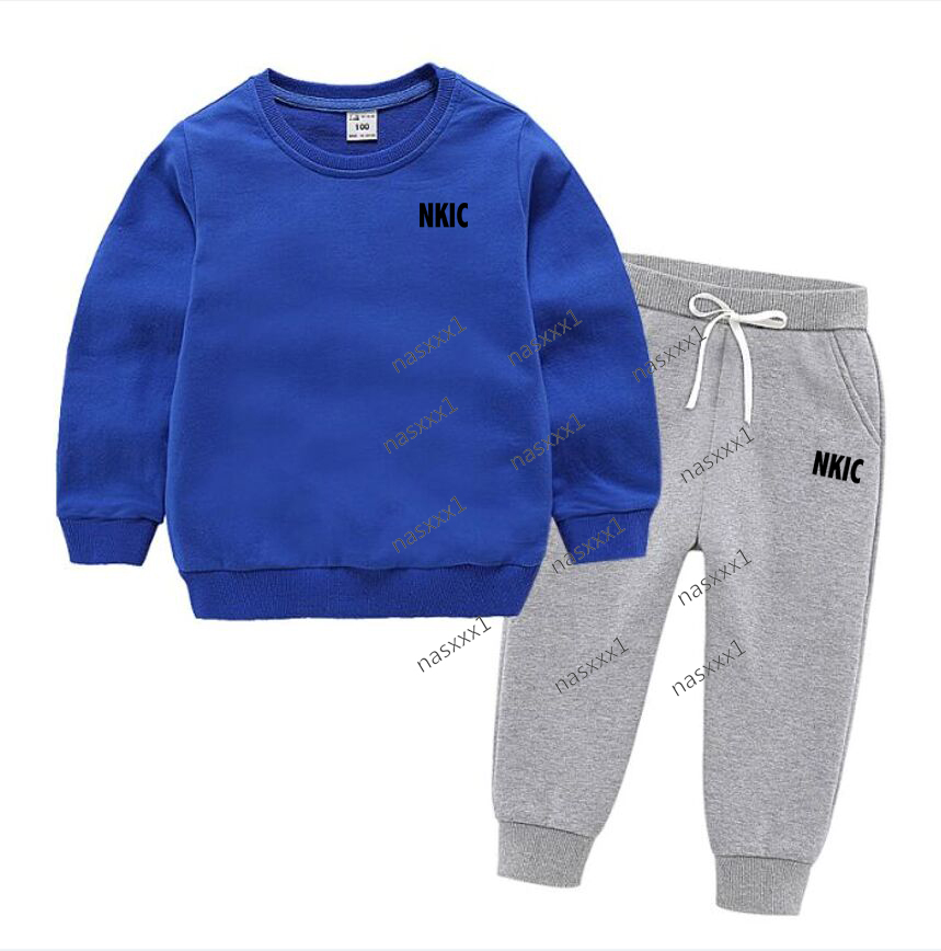 Kids Trendy Spring Autumn Classic Pullover Brand Blue Hoodie Pants 2pcs Tracksuits Boys Girls Casual Outfits Children Clothes 2-13 Years