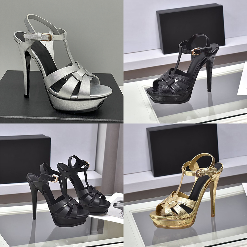 Hign Quality Designer Tribute Sandals Platform Women Heels Patent Leather Covered Heel And Adjustable Ankle Strap Wedding Party Summer Beach 23