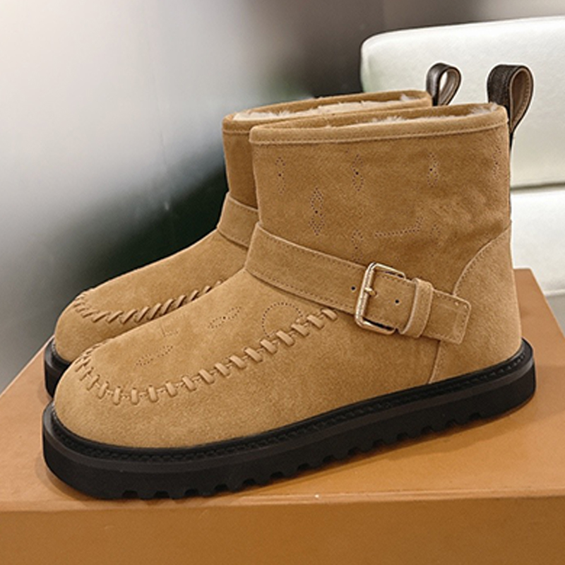 New Designer Female Colorado Ankle Boot Premium Suede Calf Leather Booties Adjustable Strap Gold Toned Buckle Autumn Winter Outdoor Dressing