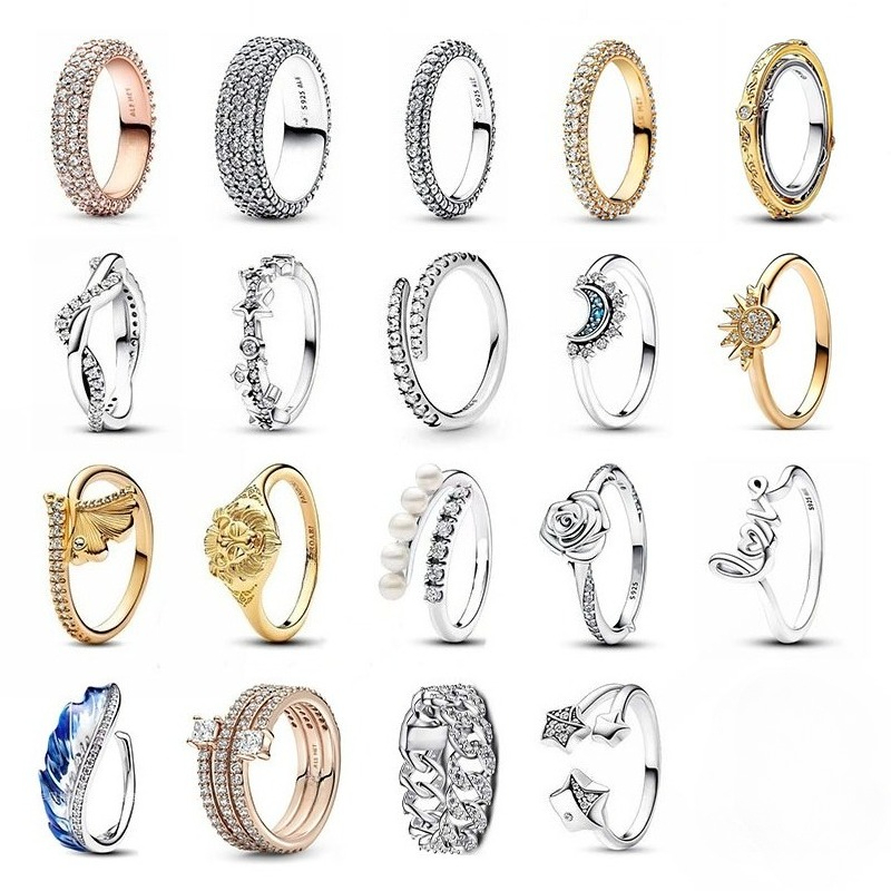 S925 silver rose flower heart love ring for women 18k gold retro vintage star luxury designer engagement rings with shine crystal diamond hollow rin