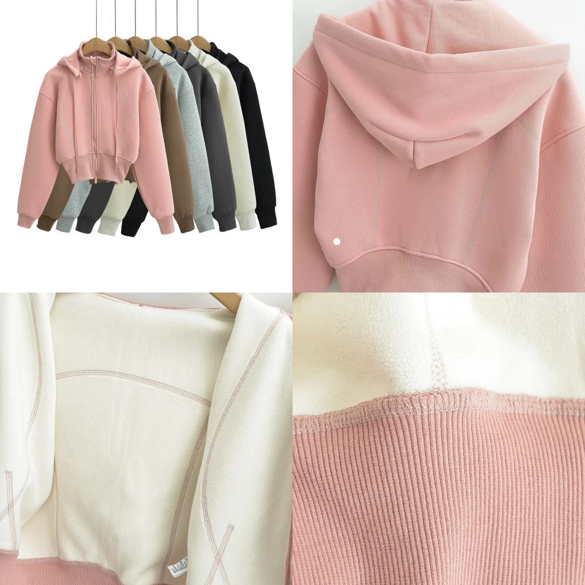 Sweat-shirt à manches courtes, couleur unie, décontracté, fermeture éclair, avec doublure polaire, nouvelle collection automne, L6637